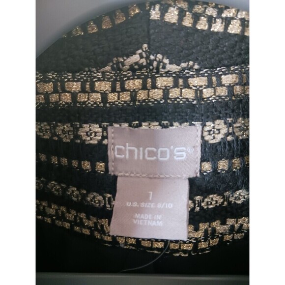 Chicos Tweed Metallic Blazer Jacket Long Sleeve Black Gold Size 1 ( 8/10 ) - Picture 3 of 9
